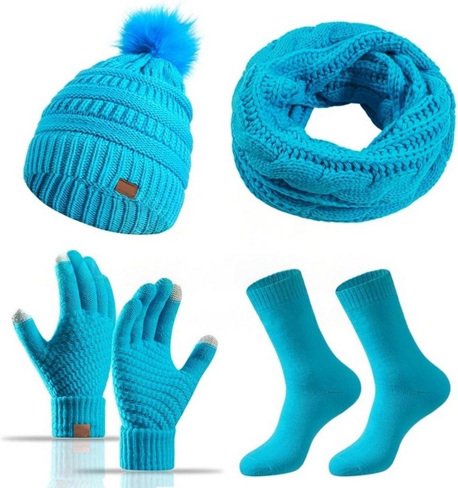 Bextsrack Mütze & Schal Strickmützen-Schal-Handschuhe-Socken 4-teiliges Set Winterliches Wärmeset von Bextsrack