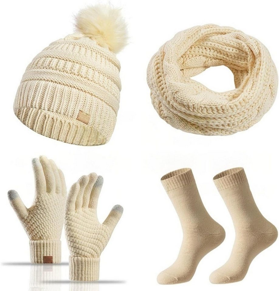 Bextsrack Mütze & Schal Strickmützen-Schal-Handschuhe-Socken 4-teiliges Set Winterliches Wärmeset von Bextsrack