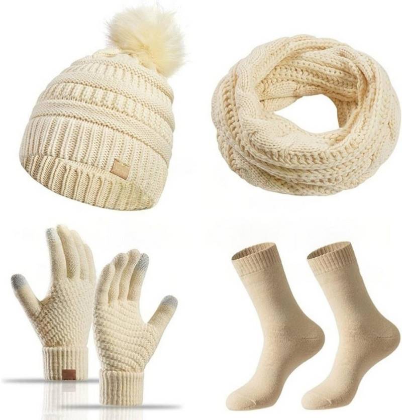Bextsrack Mütze & Schal Strickmützen-Schal-Handschuhe-Socken 4-teiliges Set Winterliches Wärmeset von Bextsrack