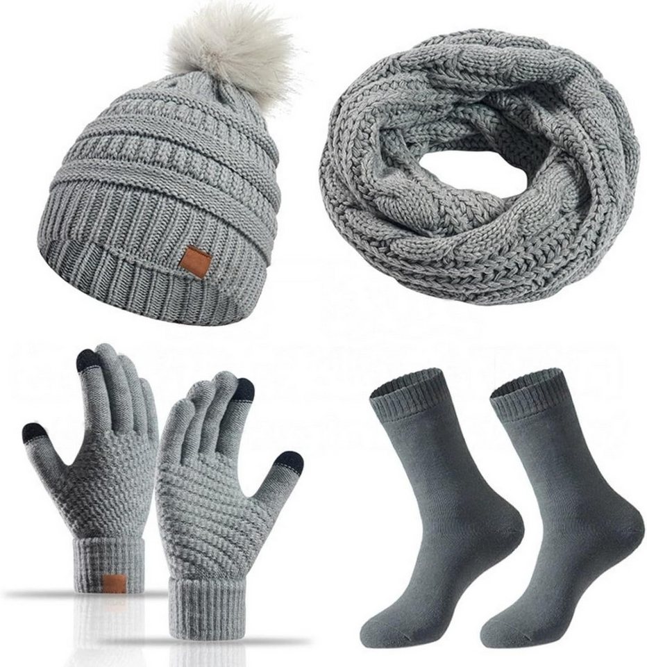 Bextsrack Mütze & Schal Strickmützen-Schal-Handschuhe-Socken 4-teiliges Set Winterliches Wärmeset von Bextsrack