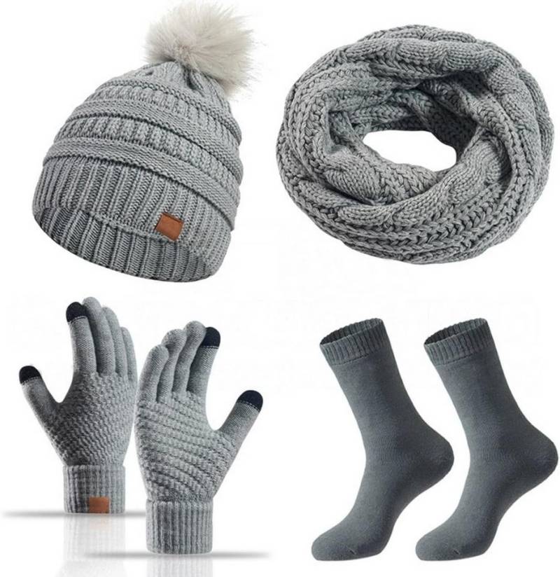 Bextsrack Mütze & Schal Strickmützen-Schal-Handschuhe-Socken 4-teiliges Set Winterliches Wärmeset von Bextsrack