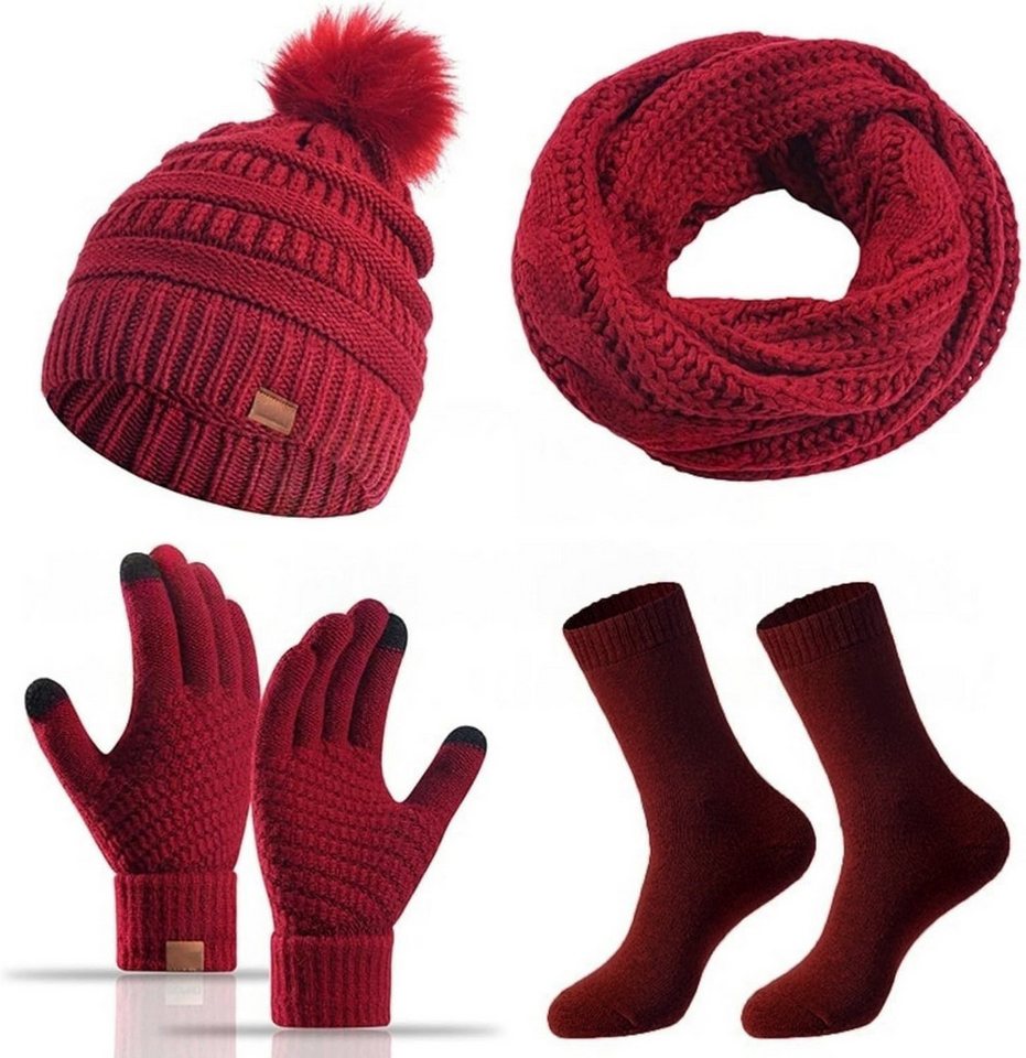 Bextsrack Mütze & Schal Strickmützen-Schal-Handschuhe-Socken 4-teiliges Set Winterliches Wärmeset von Bextsrack