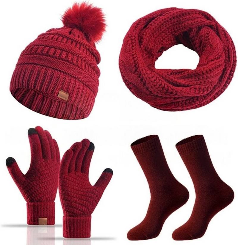 Bextsrack Mütze & Schal Strickmützen-Schal-Handschuhe-Socken 4-teiliges Set Winterliches Wärmeset von Bextsrack