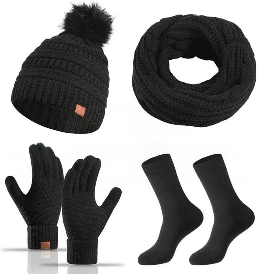 Bextsrack Mütze & Schal Strickmützen-Schal-Handschuhe-Socken 4-teiliges Set Winterliches Wärmeset von Bextsrack