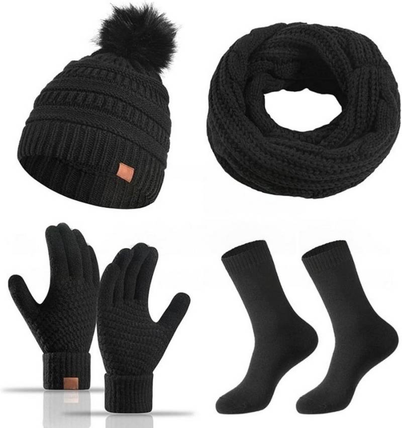 Bextsrack Mütze & Schal Strickmützen-Schal-Handschuhe-Socken 4-teiliges Set Winterliches Wärmeset von Bextsrack