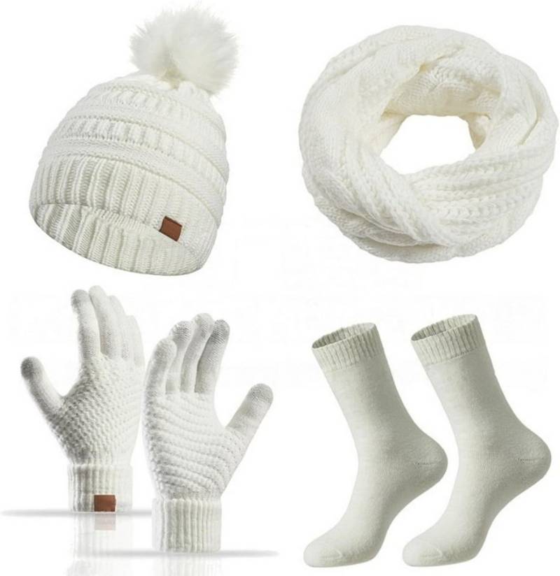 Bextsrack Mütze & Schal Strickmützen-Schal-Handschuhe-Socken 4-teiliges Set Winterliches Wärmeset von Bextsrack