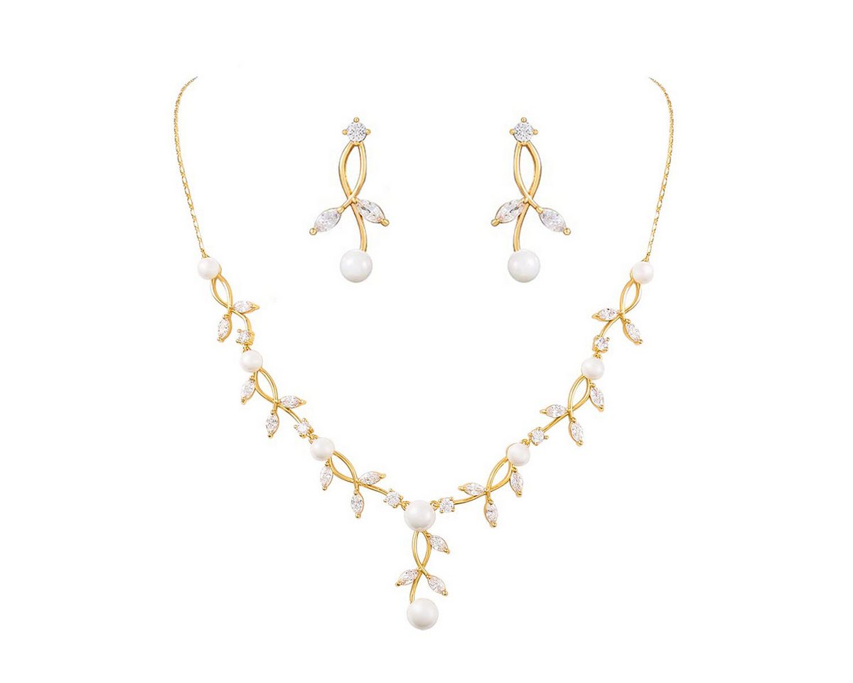 Bextsrack Schmuckset Brauthochzeits-Schmuckset, Damen Anhänger Halskette und Ohrringe, Perlen Blumen Schmuckset von Bextsrack