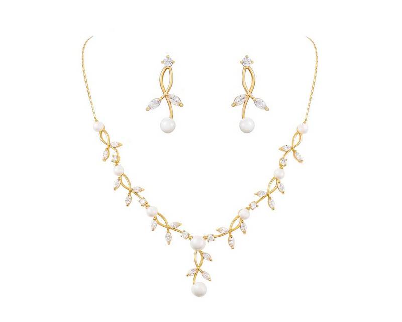 Bextsrack Schmuckset Brauthochzeits-Schmuckset, Damen Anhänger Halskette und Ohrringe, Perlen Blumen Schmuckset von Bextsrack