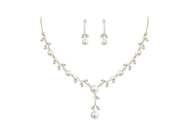 Bextsrack Schmuckset Brauthochzeits-Schmuckset, Damen Anhänger Halskette und Ohrringe, Perlen Blumen Schmuckset von Bextsrack