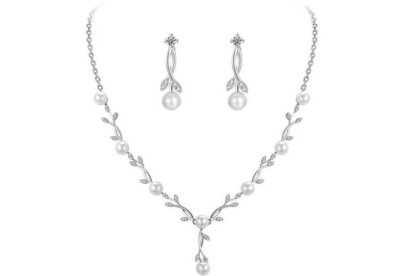 Bextsrack Schmuckset Brauthochzeits-Schmuckset, Damen Anhänger Halskette und Ohrringe, Perlen Blumen Schmuckset von Bextsrack