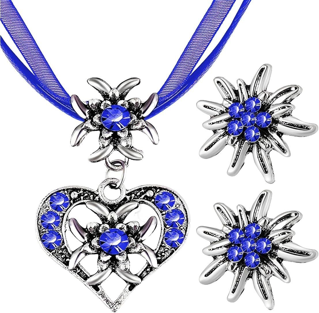 Bextsrack Schmuckset Damen Oktoberfest Schmuckset, Edelweiß Anhänger mit Ohrringen, Bayerischer Stil Damen Mode Schmuckset von Bextsrack
