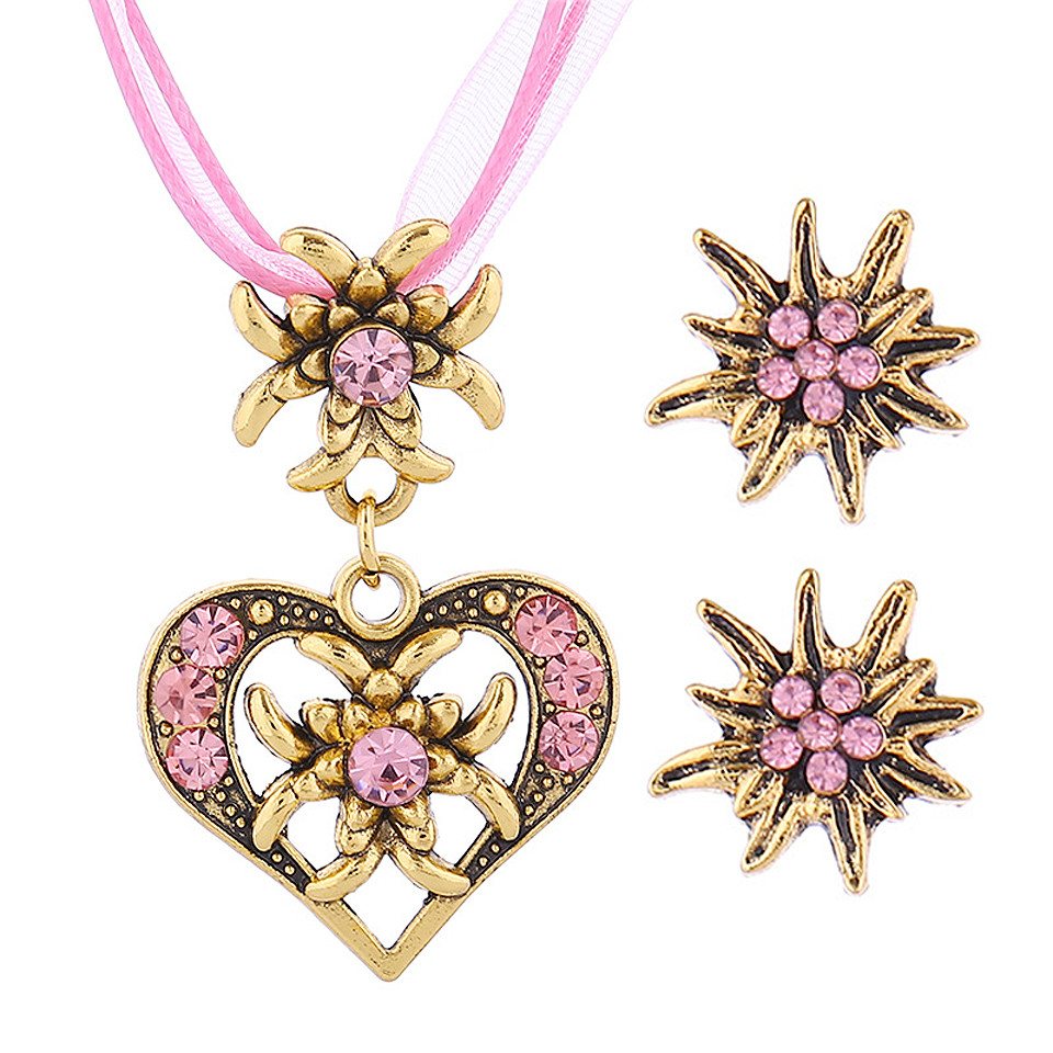 Bextsrack Schmuckset Damen Oktoberfest Schmuckset, Edelweiß Anhänger mit Ohrringen, Bayerischer Stil Damen Mode Schmuckset von Bextsrack