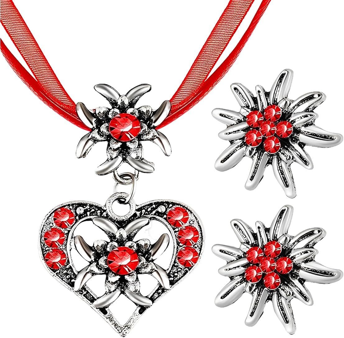 Bextsrack Schmuckset Damen Oktoberfest Schmuckset, Edelweiß Anhänger mit Ohrringen, Bayerischer Stil Damen Mode Schmuckset von Bextsrack