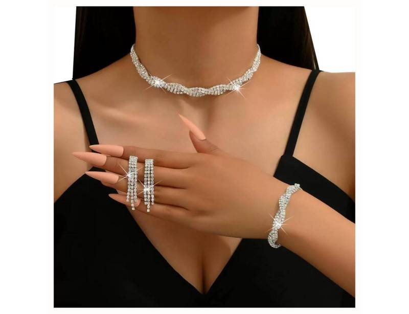 Bextsrack Schmuckset Damen Schmuckset 3-teilig, Braut Strass Schmuckset, (3-tlg), Armband Halskette Ohrringe, Hochzeitsschmuck Set von Bextsrack