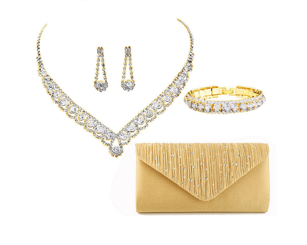 Bextsrack Schmuckset Hochzeits- und Abendessen-Schmuck-Set, Halskette, Ohrringe, Armband und Handtasche von Bextsrack