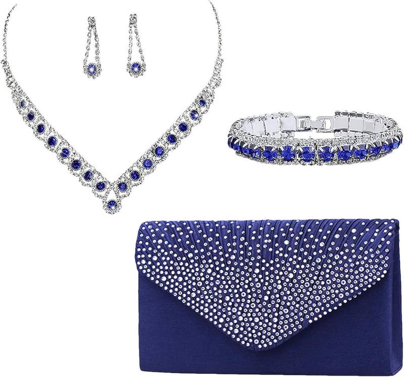Bextsrack Schmuckset Hochzeits- und Abendessen-Schmuck-Set, Halskette, Ohrringe, Armband und Handtasche von Bextsrack
