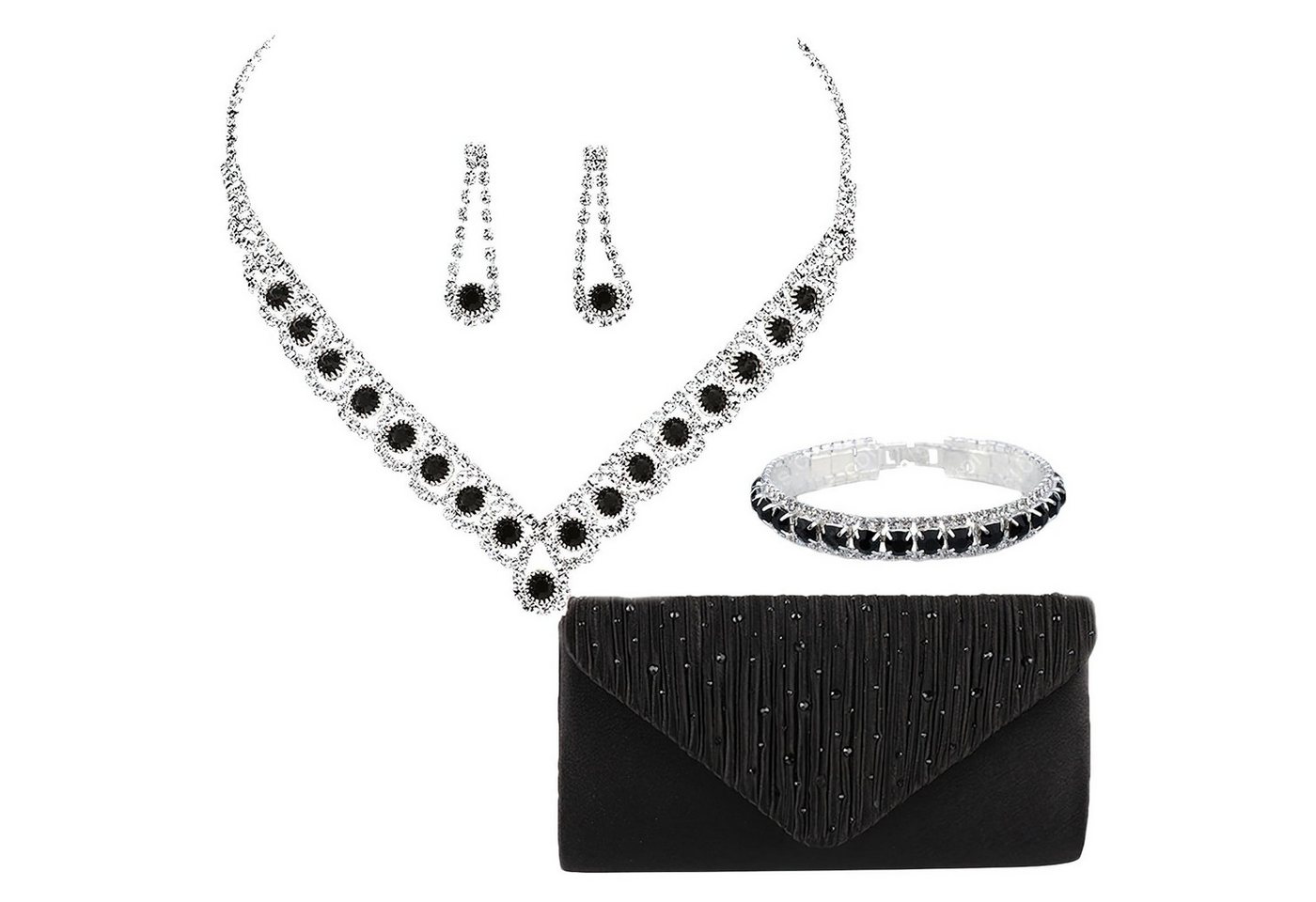 Bextsrack Schmuckset Hochzeits- und Abendessen-Schmuck-Set, Halskette, Ohrringe, Armband und Handtasche von Bextsrack