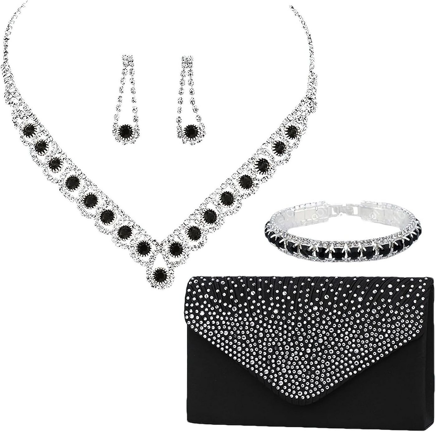 Bextsrack Schmuckset Hochzeits- und Abendessen-Schmuck-Set, Halskette, Ohrringe, Armband und Handtasche von Bextsrack