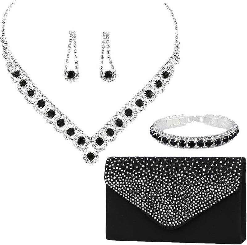 Bextsrack Schmuckset Hochzeits- und Abendessen-Schmuck-Set, Halskette, Ohrringe, Armband und Handtasche von Bextsrack
