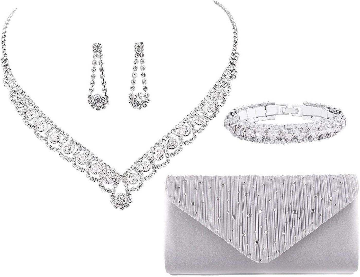 Bextsrack Schmuckset Hochzeits- und Abendessen-Schmuck-Set, Halskette, Ohrringe, Armband und Handtasche von Bextsrack
