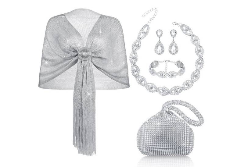 Bextsrack Schmuckset Silbernes Ballschmuckset, Damen-Silberschmuck-Set, Abendtasche, Armband, Halskette und Ohrringe-Set von Bextsrack