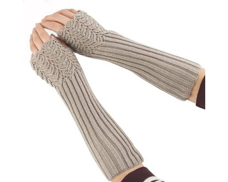 Bextsrack Strickhandschuhe Winter Gestrickte Handschuhe für Damen, Fingerlose Feinstrick lang von Bextsrack