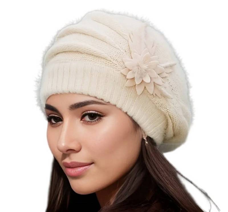 Bextsrack Strickmütze Damen Wollmütze Baskenmütze Winter Warme Mütze Einheitsgröße(52-56cm) von Bextsrack