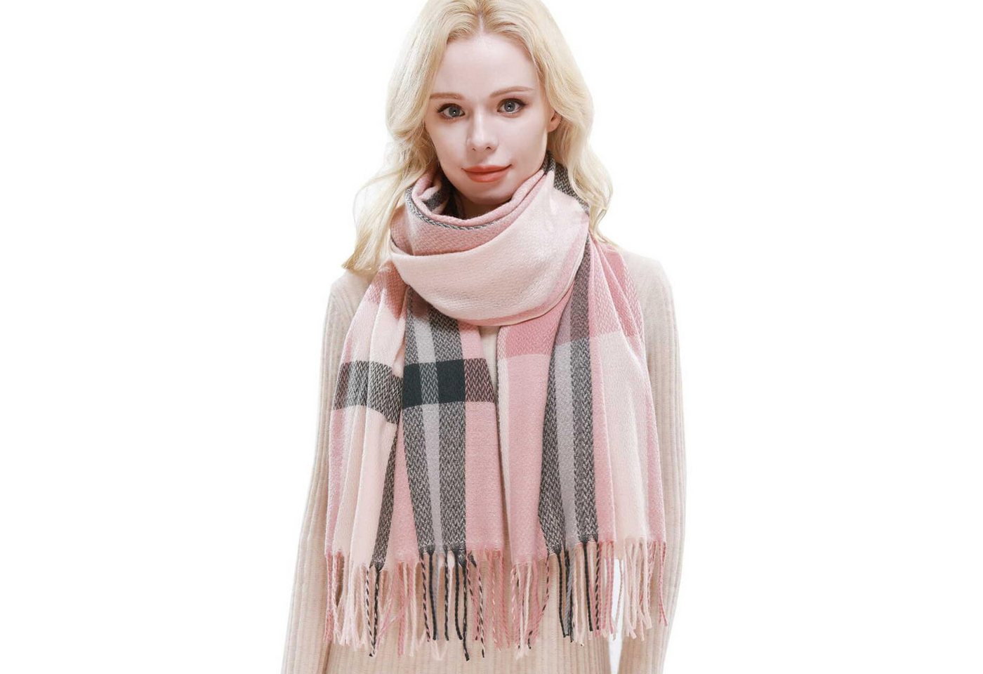 Bextsrack Wollschal Damen Kariert Groß Fransen Schal Lange Winterschal, für Herbst Winter von Bextsrack