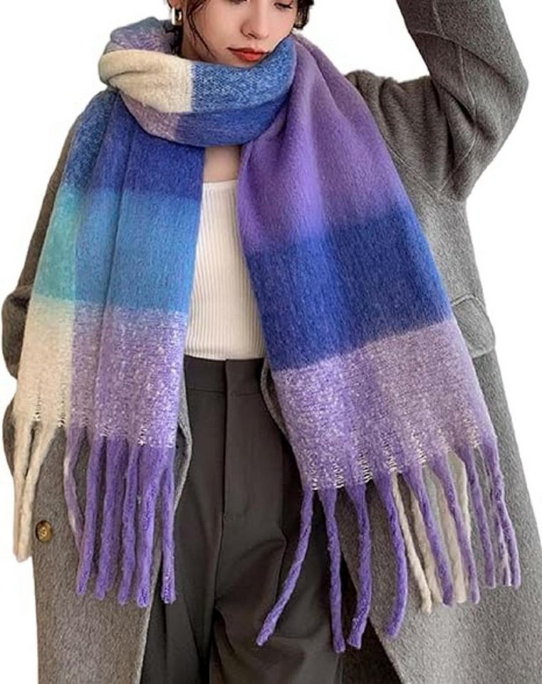 Bextsrack Wollschal Damen Schal,kuschelweich Karo,Winter Schal Poncho Qualität mit Fransen von Bextsrack