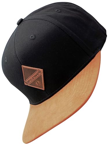 Bexxwell Snapback Cap mit Lederpatch (optimale Passform, Kappe, Unisex) (DE/NL/SE/PL, Alphanumerisch, Einheitsgröße, Schwarz) von Bexxwell