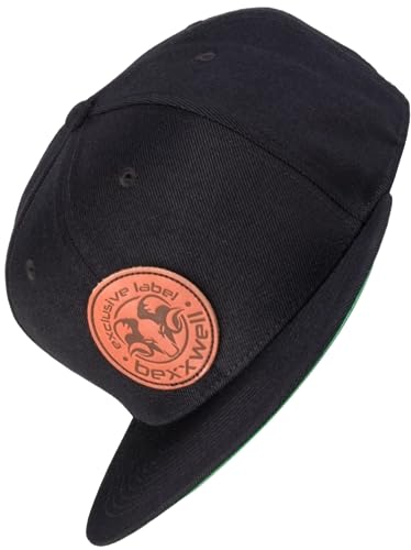 Bexxwell Snapback Cap schwarz mit Lederpatch (optimale Passform, Kappe, Black, Unisex) von Bexxwell