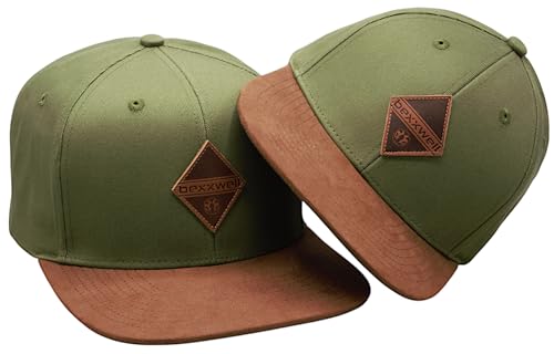 Bexxwell Snapback Caps 2er-Set Partnerlook für Klein und Groß mit Lederpatch (optimale Passform, Kinder, Baseball Caps, Kappe, Unisex) (DE/NL/SE/PL, Alphanumerisch, Einheitsgröße, Grün) von Bexxwell