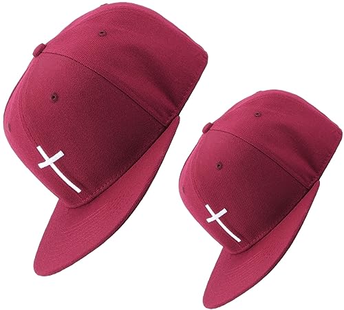 Bexxwell Snapback Caps 2er-Set Partnerlook für Klein und Groß rot mit Kreuz (optimale Passform, Kinder, Baseball Caps, Kappe, red, Cross, Unisex) von Bexxwell