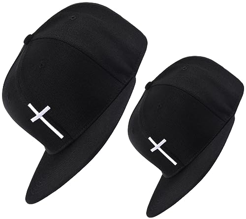 Bexxwell Snapback Caps 2er-Set Partnerlook für Klein und Groß schwarz mit Kreuz (optimale Passform, Kinder, Baseball Caps, Kappe, Black, Cross, Unisex) von Bexxwell