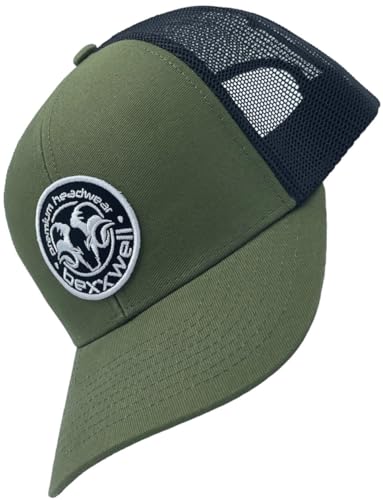 Bexxwell Trucker Cap/Baseball Cap Olivgrün/Schwarz mit Logo-Patch (optimale Passform, Kappe, Black, Green, Truckercap, Logo, Cap, Unisex) von Bexxwell