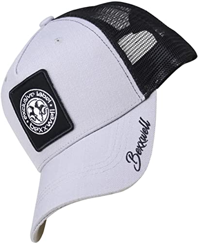 Bexxwell Trucker Cap hellgrau/schwarz mit Logo-Patch (optimale Passform, Kappe, grau, Black, Truckercap, Logo, Cap, Unisex) von Bexxwell