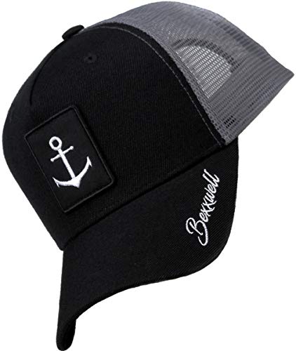 Bexxwell Trucker Cap schwarz/grau mit Anker-Patch (optimale Passform, Kappe, Black, Truckercap, Anker, Anchor, Cap, Unisex) von Bexxwell