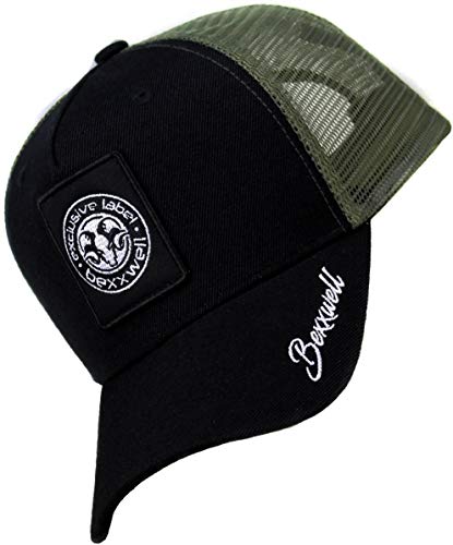 Bexxwell Trucker Cap schwarz/olivgrün mit Logo-Patch (optimale Passform, Kappe, Black, Truckercap, Logo, Cap, Unisex) von Bexxwell