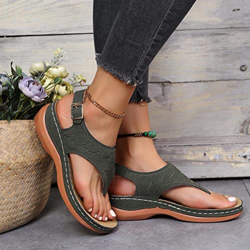 BeyBoss Keilsandaletten Damen Orthopädische Sandalen Sommer Zehentrenner Keilabsatz Beach Flip Flops mit Fußgewölbestütze Freizeit Pantoffeln Open Toe Sport Strand Latschen, 37 EU, Grün von BeyBoss