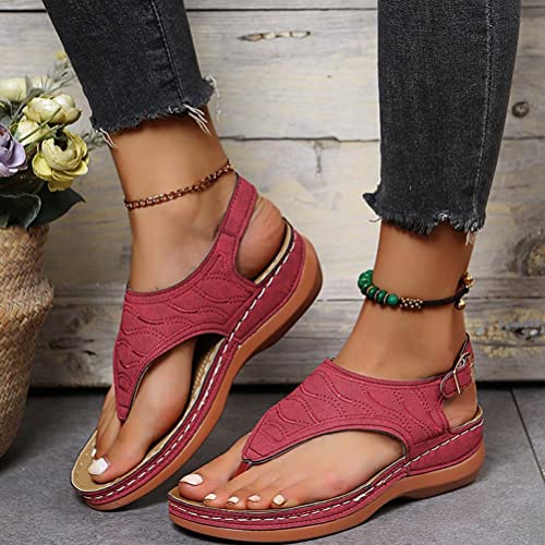 BeyBoss Keilsandaletten Damen Orthopädische Sandalen Sommer Zehentrenner Keilabsatz Beach Flip Flops mit Fußgewölbestütze Freizeit Pantoffeln Open Toe Sport Strand Latschen, 41 EU von BeyBoss