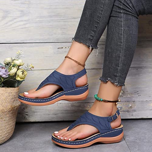 BeyBoss Keilsandaletten Damen Orthopädische Sandalen Zehentrenner Keilabsatz Beach Flip Flops mit Fußgewölbestütze Pantoffeln Open Toe Sport Strand Latschen, Blau, 37 EU von BeyBoss