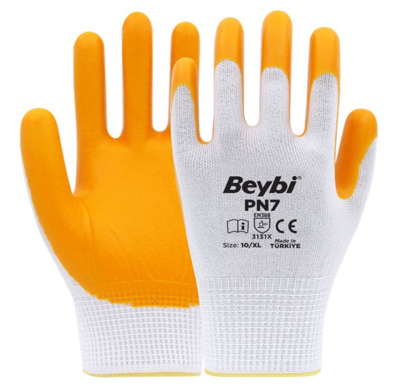 Beybi Arbeitshandschuhe 12 Paar Arbeitshandschuhe, Polyester, Gelb und Weiß (Einrichtugszubehör) von Beybi