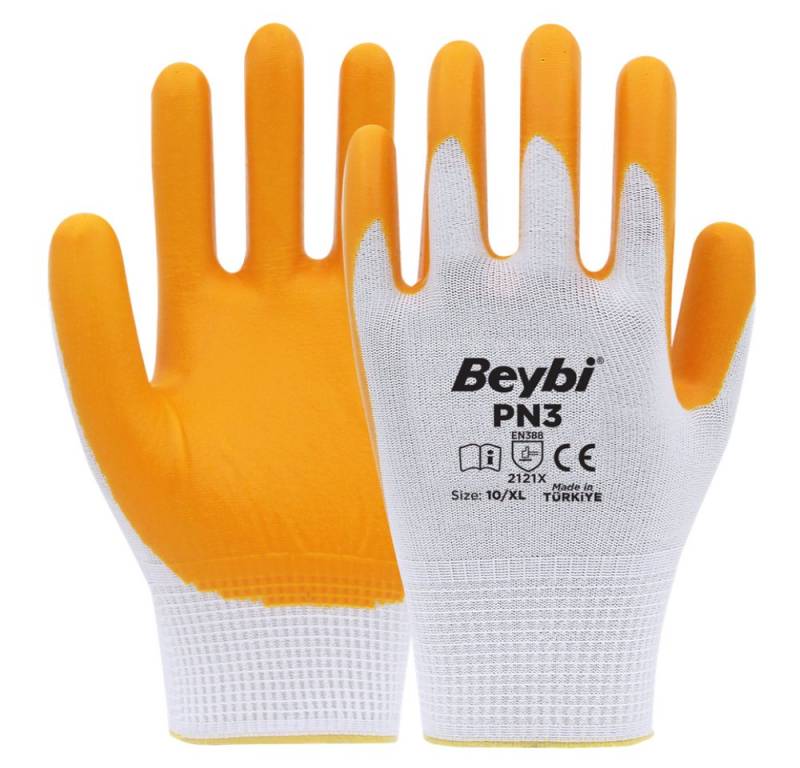 Beybi Arbeitshandschuhe 12 Paar Arbeitshandschuhe, Polyester, Gelb und Weiß (Einrichtugszubehör) von Beybi