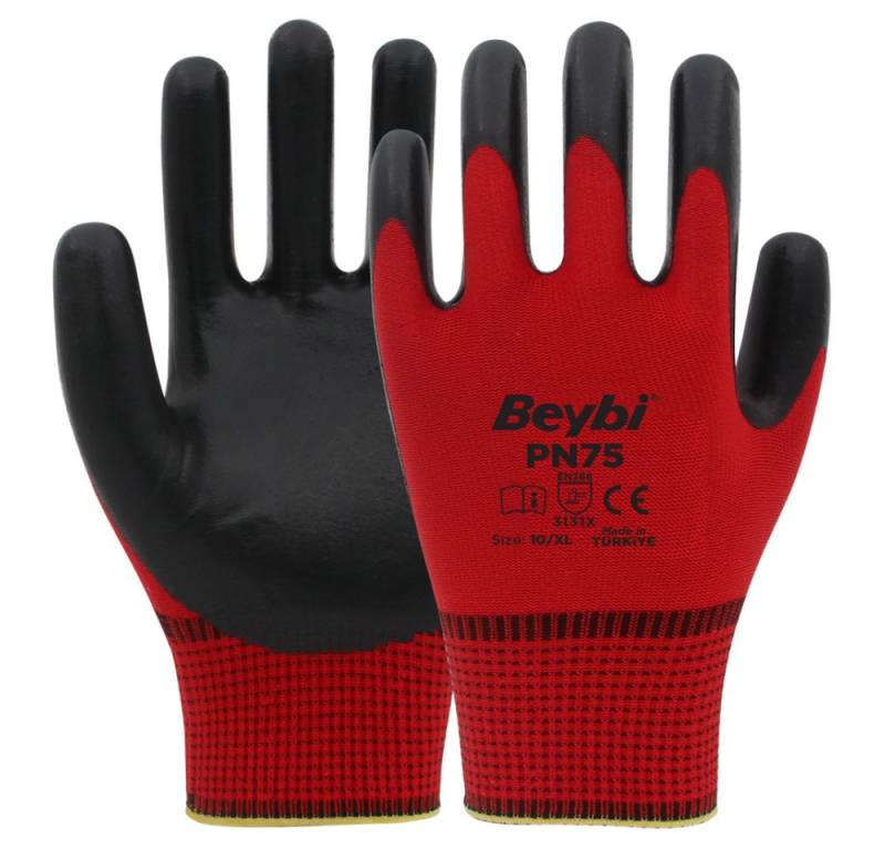 Beybi Arbeitshandschuhe 12 Paar Arbeitshandschuhe, Polyester, Rot und Schwarz (Einrichtugszubehör) von Beybi