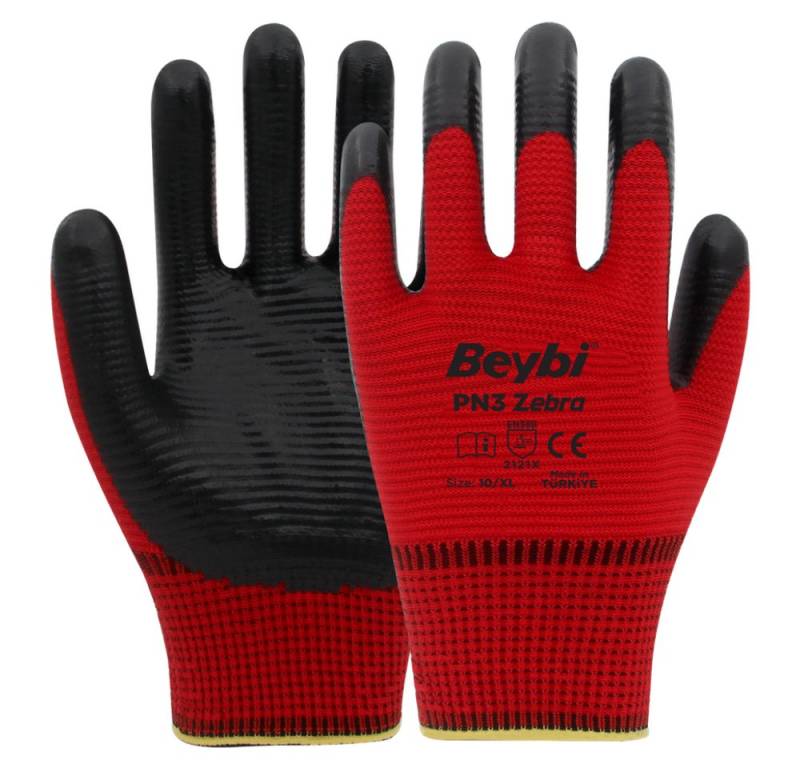 Beybi Arbeitshandschuhe 12 Paar Arbeitshandschuhe, Polyester, Rot und Schwarz (Einrichtugszubehör) von Beybi