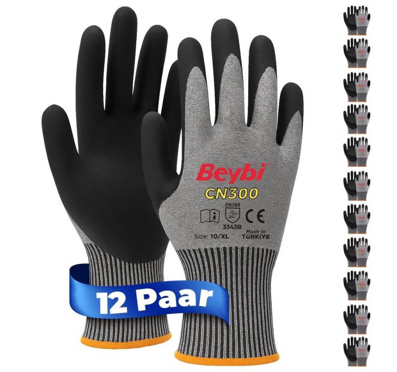 Beybi Arbeitshandschuhe Beybi, 12 Paar Arbeitshandschuhe, Nitrile 1/2 Coated, robust von Beybi