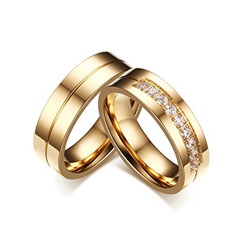 Beydodo 1 PCS Frauen Ring Edelstahl Edelstahlring Hochglanzpoliert Weiß Zirkonia Breite 6MM Goldringe Partnerringe Größe 54 (17.2) von Beydodo