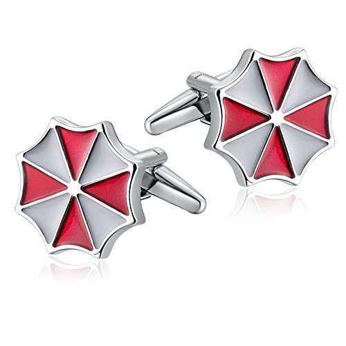 Beydodo 1 Paar Herren Edelstahl Manschettenknöpfe Hochzeit Silber Vieleck Rot Weiß Regenschirm Manschettenknöpfen von Beydodo