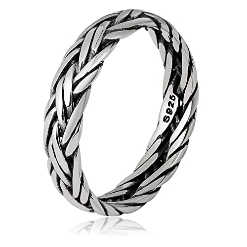Beydodo 925 Silber Ring Herren Personalisiert, Partnerring Männer Ring Silber Gr.62 (19.7) -Vintage Geflochten Kette Ring von Beydodo