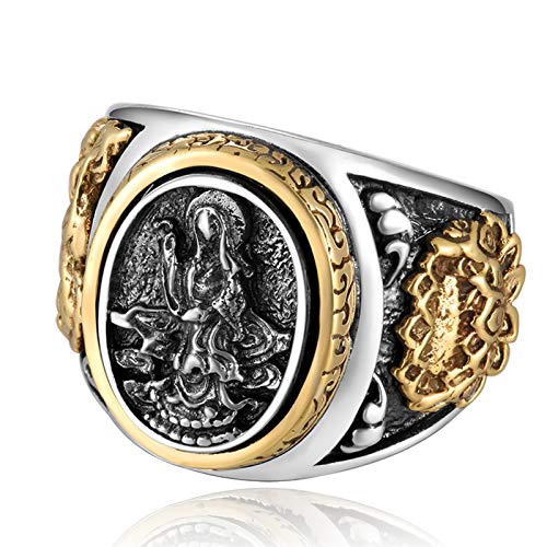 Beydodo 925 Silber Ring für Männer Siegelring Buddhismus Guanyin Lotusblume Drachen Freundschaftsring Siegelring SilberGr. 67 (21.3) von Beydodo